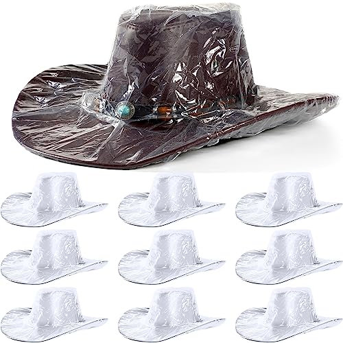 10 Stück Hut Regenschutz Wasserdicht Cowboy Hut Abdeckung Transparent Elastische Hut Kunststoff Abdeckung für Männer Frauen Western Fedora Store, Vor Regen Schnee und Staub, Transparent, MEDIUM