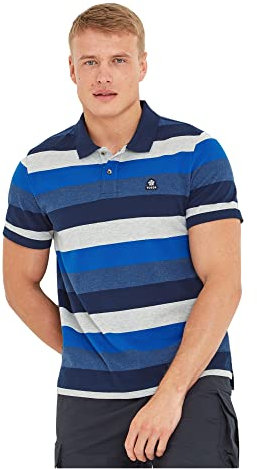 TOG24 Flaxby Mens Striped Polo Shirt with Collar in Supersoft Cotton-Rich Pique Navy