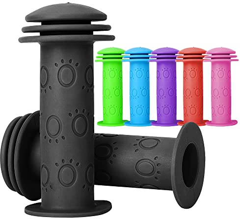 Fahrradgriffe Kinder - lenkergriffe Fahrrad Kinder 22mm mit Höchster Sicherheit Prallschutz | lang 105mm Kinderfahrrad Griffe für Roller,Dreirad,Kinder Laufrad,Kinderfahrrad (Black)