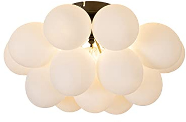 Qazqa - Design Art-Deco-Deckenleuchte I Deckenlampe I Lampe I Leuchte schwarz mit Opalglas 4-flammig – Uvas I Wohnzimmer I Schlafzimmer - Kugel I Kugelförmig - LED geeignet G9