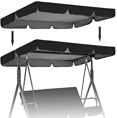 Patio Canopy Swing Cover Replacement Canopy for Swing Seat 2 & 3 Seater Swing Chair Canopy Cover Anti-UV/Waterproof Hammock Cover Top for Outdoor Garden Patio,Black,195 * 125 * 15cm