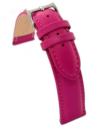 diloy Lederarmband für klassische Uhr – Glattes Rindsleder mit Nähten, gepolstert, Edelstahlschließe – Größen 8mm, 10mm, 12mm, 14mm, 16mm, 18mm, 19mm, 20mm, 22mm, 24mm 302 Rosa 20mm