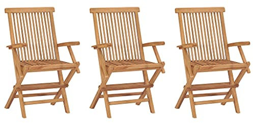 vidaXL 3X Teak Massiv Gartenstuhl mit Armlehnen Klappbar Holzstuhl Klappstuhl Stuhl Stühle Gartenmöbel Terrassenstuhl Balkonstuhl Essstuhl