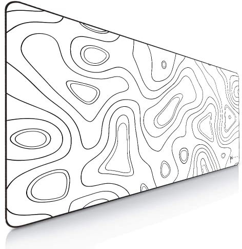 NYFTER - 3XL Gaming Mauspad weiß im Topography design 1200 x 600mm Premium Mousepad Size Groß vernähte Kanten langlebig mit high-end Glide und Anti-Rutsch Speed Gaming Mauspad