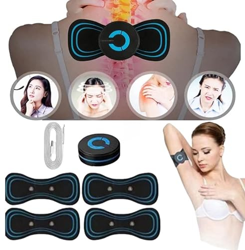 Elektrische Nackenmassagegeräte Pack +4 Pads - EMS Massagegerät - Tragbares Elektrisches Nackenmassagegerät für Nacken, Schulter, Rücken und Beinschmerzen - Mini Massagegerät für Schmerzlinderung