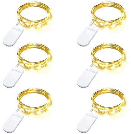 Gcstnn LED Fairy Lights Battery Operated, 2M 20LED 6Pack Mini String Lights IP65 Waterproof Silver Wire Lights for Jars, Christmas, Halloween, Bottles, Bedroom in/Outdoor Decoration(Warm White)