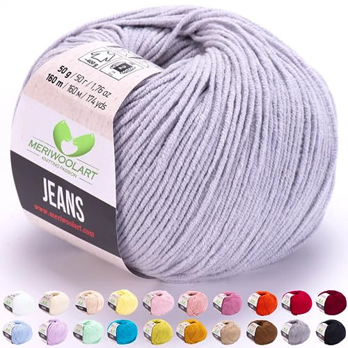 MeriWoolArt® Stahl Baumwollgarn zum Stricken und Häkeln, Textilgarn, Stoffgarn, Baby Wollgarn für Handarbeiten, Babykleidung, Amigurumi, Babydecke, Pullover, Mützen und Accessoires