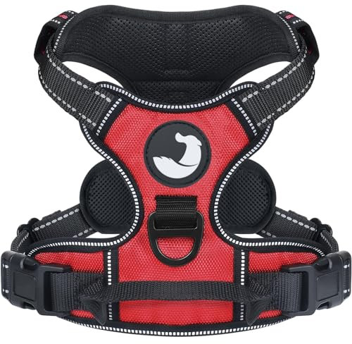 Joytale Hundegeschirr mittelgroße Hunde, reflektierendes Geschirr Hund,luftdurchlässige Anti Zug Hundegeschirr, verstellbares Brustgeschirr mit Griff beim Führen und Training, Rot, S