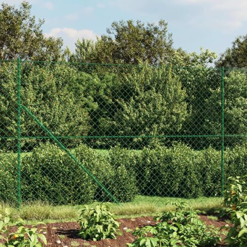 LAPOOH Chain Link Fence with Flange Green 1.6x25 m,Decorative Fence,Chain Link Fence,Fencing for Patio Outdoor Yard,Fence Panel(SPU:153948)