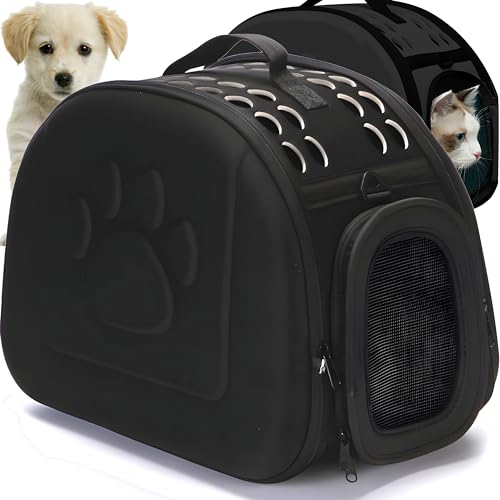 Retoo Transportín para gatos y perros, bolsa de transporte para mascotas, bolsas plegables para perros pequeños, caja de transporte para gatitos, cachorros y conejos, negro