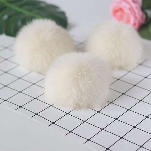 SYSUII 10 Stück 8CM Kunstfell Pompon,Kunstfell Bommel Fellbommel für Mützen Tasche Beanies Taschenanhänger Schlüsselanhänger Fellbommel DIY Fell Pom Poms für Schuhe Schals Anhängern Dekoration -Beige