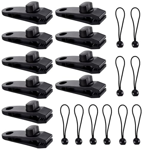 20 Pcs Clip de Bâche Tente,Pince pour Bache,Clip Bache Résistants avec Tendeur Elastique,Clips de Tente de Bouche De Crocodile pour Tentes, Couvertures de Piscine, Caravanes