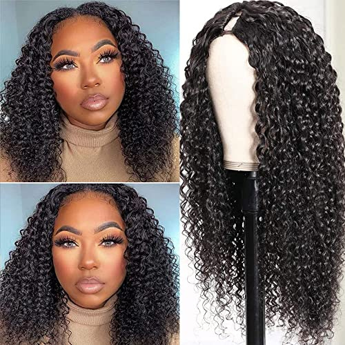 （24inch）V Part Wig Human Hair kinky curly Wigs Human Hair V Part Wig 150% Density Perücke Menschliches Haar U part Wigs Kinky lockig Perücken Menschenhaar No Leave Out Lace Front Wigs
