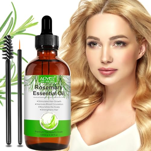Rosemary Oil for Hair Growth, 120ml Natural Organic Rosemary Essentia Oil, Pure Essential Oil for Skin & Hair Care, Eyelashs, Eyebrows, Face, Body Massage Oil, Hair Loss Treatment for Hair