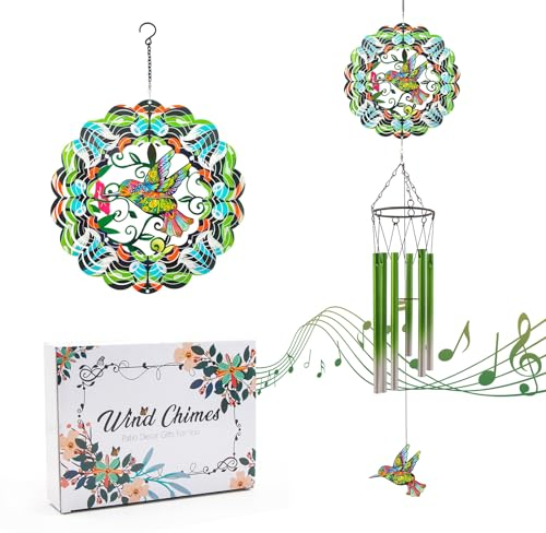 Windspiel mit Kolibri Wind Spinner, Geschenke für Männer, Frauen, Ruhestand, Lehrer, Eltern - Outdoor Hanging Decor Clearance für Garten, Terrasse, Hinterhof oder Veranda