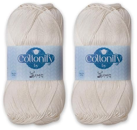 Cottonify Ne 6/4 Pack of 2 100% Combed Cotton Mercerized Crochet and Knitting Yarn| Medium Weight | Gassed & Mercerized Soft Yarn – 186 Yd 100 Grams per Ball | (2, Ecru-926)