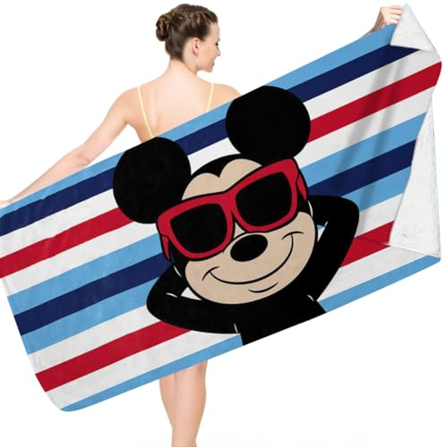 Menelos Strandtuch Kinder, Microfaser Strandhandtücher 75x150cm, Badetuch mit Miky Maus-Muster, Strand Badetuch Jungen, Beach Towel, Handtücher Schnelltrocknend für Reisen, Camping, Strandpartys
