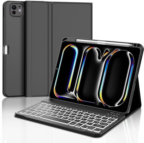 Custodia Con Tastiera per iPad Pro 11 2024 (M4), 5 Generazione - Cover Magnetica Staccabile Con Tastiera Bluetooth Retroilluminata QWERTY Italiano, Nero