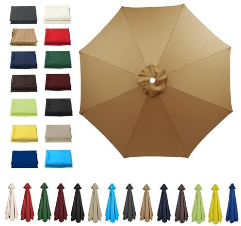HonunGron Anti UV 50+ Auvent De Remplacement pour Parasol 2m/2,7m/3m, 6 Baleines/8 Baleines Toile De Parasol Déporté Remplacement pour Cour,Jardin,Plage,Terrasse (3m - 8 Ribs,Kaki)