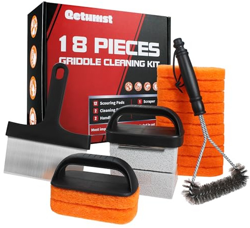 Grill-Reinigungsset für Blackstone, 18-teiliges Flat-Top-Grill-Reinigungsset mit robustem Schaber, Grillbürste, Reinigungsstein und Scheuerschwämmen, Grillzubehör-Set für einfache Wiederherstellung