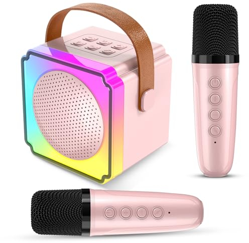 Auney Karaoke Maschine Kinder mit 2 Mikrofonen,Tragbares Bluetooth Karaoke Mikrofon mit LED-Licht und Sprachveränderungseffekten,Spielzeug Geschenke für Alter 3-18 Jungen Mädchen (Roas)