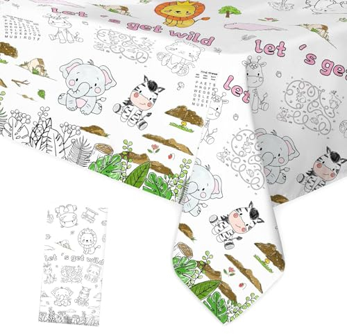 YXHZVON PapierTischdecke zum Ausmalen für Kinder, Tischdecke mit kleinem Tiermotiv,Rechteck Tischdecke,Bemalbare Tischdecke Tiere, Kinderbeschäftigung (137 x 274cm)