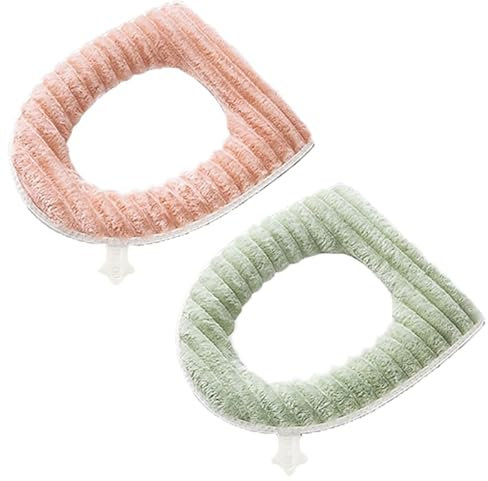 2 x dickere, weiche WC-Sitzbezüge, WC-Sitzkissenbezüge für Badezimmer, waschbar und wärmer, WC-Deckel-Sitzbezug mit Reißverschluss und Griff, passend für die meisten Toilettendeckel (Rosa + Grün)