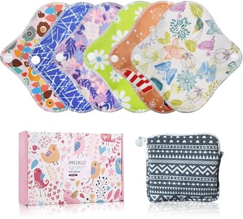 ZCOINS Lot de 6 serviettes hygiéniques réutilisables et lavables pour femme - Taille XS (16,5 cm) - Avec sac de rangement - Serviettes menstruelles en bambou + 1 mini poche