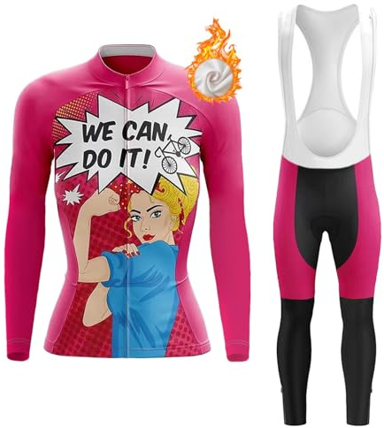 Abbigliamento Ciclismo Donna Completo Bici MTB Invernale Tuta Ciclista Termico Vello,Maglietta Bicicletta Giacca Manica Lunga e Salopette Pantaloni con 19D Gel Imbottiti,Maglia da Ciclo Strada|A1,S
