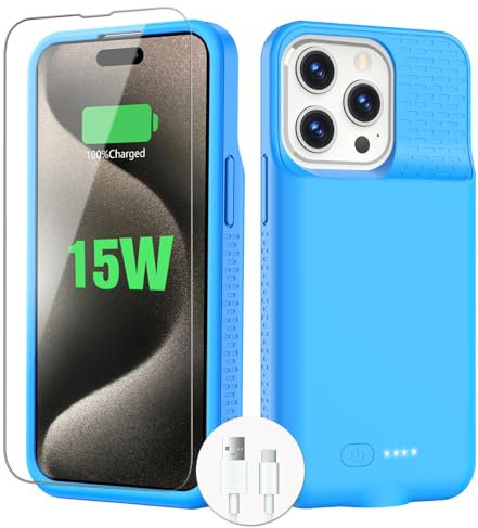 BOPPS for iPhone 15 Plus/15 Pro Max Battery Case,【New Upgrade】 15W Fast 8000mAh Charging Portable Rechargeable Charger Case Cover for 15 Plus/15 Pro Max Charging Case,Blue.