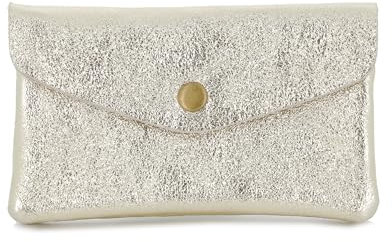 Double Tree - Portefeuille Femme Petit Format Cuir Véritable Brillant - Porte-Monnaie Irisé à Rabat Enveloppe Mi-Long - Léger Élégant et Pratique - Doré