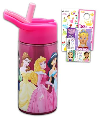 Disney Princess Stainless Steel Water Bottle for Girls - Bundle with Disney Princess Reusable Water Bottle for Home, School, Plus Stickers, More | Disney Princess Water Bottle