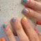 24Pcs Square False Nails Short,Purple French Press on Nails with Flower Designs, Acrylic Full Cover Pink Nails Tips with Jelly Glue for Women Nails Art (Pink,Blue,Yellow,Orange,Green, One Size)