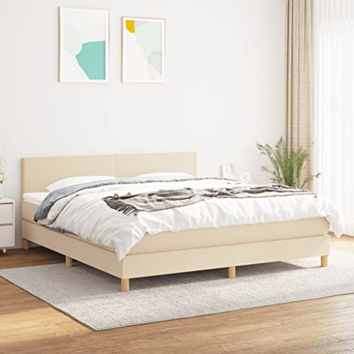 qohoio Boxspringbett mit Matratze Betten Mit Matratze Schlafzimmer Bett Boxspringbett Mit Matratze Creme 180x200 cm Stoff / 3140478