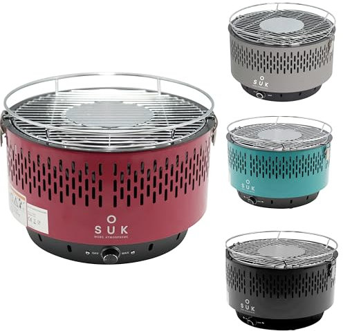SOUK ONE Barbecue de table avec ventilation active, barbecue au charbon de bois avec ventilateur, barbecue de camping, barbecue d'extérieur (rouge)