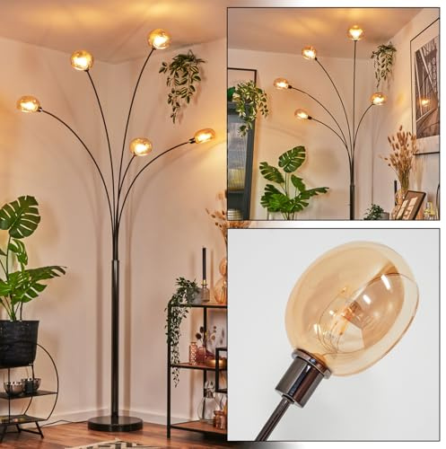 HOFSTEIN Stehleuchte Nikkala, Stehlampe aus Metall in Schwarz/Chrom/Bernstein mit Marmorfuß, verstellbare Leuchte im Vintage-Design, Schalter am Gehäuse, E14, Wohnzimmer, Schlafzimmer, Flur, Büro