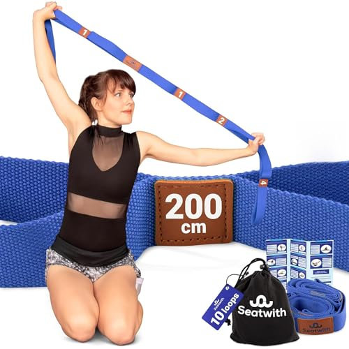 Seatwith 2x Yoga Gurt mit 10 Schlaufen | Yoga Band 200x4cm | Dehnungsband für beste Dehnen | Stretching Band | Yogagurt + Tasche & Training PDF