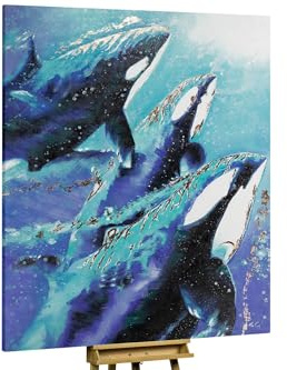 KunstLoft Ölgemälde 'King of the Orcas' 150x200cm | Original Handgemalte Gemälde | Mediterran | Blau | Leinwand-Bild Ölgemälde einteilig groß | Modernes Kunst Ölbild
