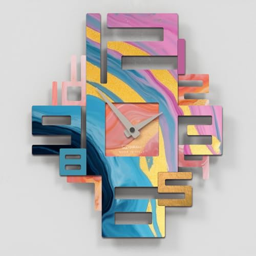 Giallobus - Premium-Uhr - Axia - MDF-Holz - Premium 25,5x30 - - 14 - Colorful Marble - Italienisches Handwerk – geräuschlos – Geschenkidee – modern