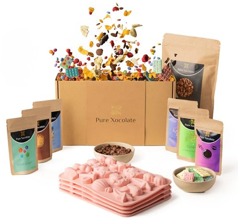 Pure Xocolate – Schokolade selber machen – Kreativset für 4 Kinder – inkl. 400g Schokolade, 6 bunte Toppings & Silikonform – Kindergeburtstag drinnen – DIY Set (Volle Größe, Einhorn-Silikonform)