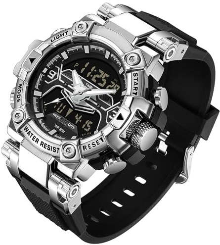 findtime Digital Herren Uhr Analog Armbanduhr für Männer Doppelanzeige Digitaluhr Schwarz Stoßfeste Sportuhr Uhren mit Stoppuhr LED Beleuchtung Alarm Datum Anzeige