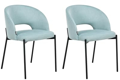 Beliani Set of 2 Fabric Dining Chairs Fabric Upholstery Cut-Out Round Backrest Dining Room Light Blue Penny