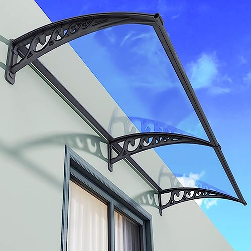 Waterproof Door Canopy Modern Flat Roof Awning for Front Door 2.5mm Thick Transparent Polycarbonate Sun Protection Size 100x250cm (39x98 inches)