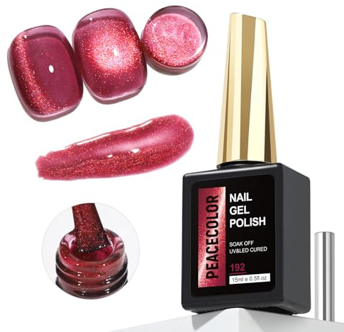 PEACECOLOR 15ml Cat Eye Gel Nail Polish Red Magnetic UV/LED Gel Polish Long Lasting Soak Off Easy Removal Nail Varnish Nail Decoration Manicure Art