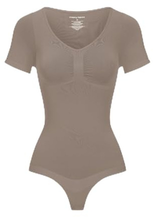 creamy fabrics Shapewear Damen Bauchweg Kurzarm Body String mit festem Halt | Body Shaper Damen mit T Shirt Ärmeln weichem Stretch und String Schnitt für glatte Looks unter engen Kleidern Hosen Jumpsuits