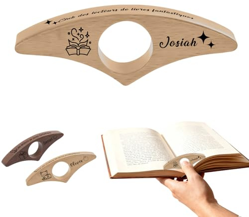 Marque-page en Bois Personnalisable, Bague de Lecture pour Pouce, Lecture à Une Main, Accessoire Lecteurs and Enseignants,Cadeau pour les Amateurs de livres (Icône Nom)
