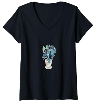 Womens Indoor Plant T-Shirt - Begonia Maculata V-Neck T-Shirt