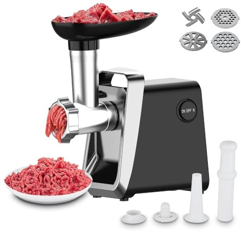 Fleischwolf 750W, Fleischwolf Elektrisch, 3 in 1Elektrischer Fleischwolfs mit Wurstfüller, 3 Verschiedenen Schneidplatten, Vielseitig Meat Grinder für Fleisch,Gemüse,Zwiebeln,Obst
