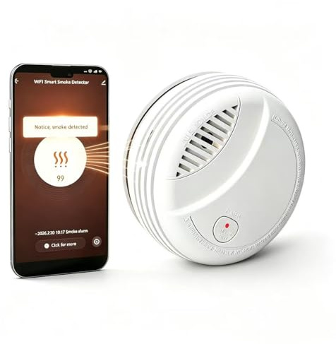 Detector de Humo WiFi Alarma de Incendio Inteligente con Notificaciones App y Silencio Remoto, Pila Sustituible, Certificado EN 14604, Notif. de Tuya/Smart Life a la Familia, 1 Pieza