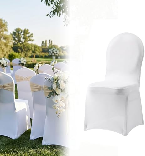 TATIVALO 50 Stück Stuhlhussen Stretch Weiß – Universal Stuhlbezüge für Hochzeit, Party & Event – Elastische, knitterfreie Stuhlüberzüge aus Polyester für Bankett, Gastronomie & Dekoration